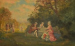 ANGELO CANNONE (1899-1992). "Trovador e as Damas no Jardim de Versalhes - França", óleo s/ tela, 70 x 110. Assinado no c.i.d. (Necessita de restauro).