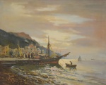 ANGELO CANNONE (1899-1992). "Chegada da Pesca na Costa Amalfitana - Itália", óleo s/ tela, 82 x 100. Assinado no c.i.e.