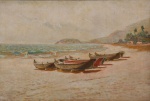 VIRGILIO LOPES RODRIGUES (1863-1944). "Canoas em Repouso em Praia do Rio", óleo s/ tela, 65 x 100. Assinado no c.i.d. Reproduzido com foto no catálogo.