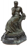 EDOUARD DROUOT (FRANÇA, 1859-1945). "O Pensador", escultura em bronze patinado. Base em mármore negro rajado. Alt.: 32cm. Assinado. Reproduzido com foto no catálogo.