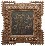 ESCOLA CUSQUENHA (SÉC.XVIII/XIX). "Santo Isidoro, o Lavrador (Padroeiro de Madrid e dos Camponeses)", óleo s/ tela, 67 X 61. Reproduzido com foto no catálogo.
