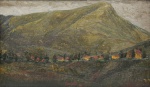 IVAN MARQUETTI (1941-2004). "Morro do Cão Nº 2 - Ouro Preto", óleo s/ madeira, 30 X 50. Assinado e datado (1966) no meio inferior e no verso.