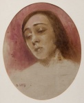 DÉCIO VILLARES (1851-1931). "Busto de Dama Art Deco", técnica mista, 35 X 28 (oval). Assinado no c.i.e. Circa 1900. Reproduzido com foto no catálogo.