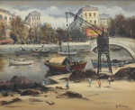 SYLVIO PINTO (1918-1997). "Panorama nas Margens do Rio Sena - Paris", óleo s/ tela, 60 x 73. Assinado no c.i.d. e no verso (1979).