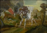 ESCOLA EUROPEIA (SÉC. XIX). "Cena Alegórica", pintura s/ vidro, 30 x 40.