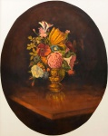 ROBERTO DE SOUZA (1935). "Ânfora com Flores", óleo s/ madeira, 96 x 78 (oval). Assinado no c.i.e.