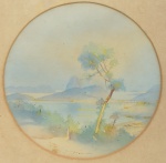 HENRIQUE GOLDSMITH (1867-1952). "Baia da Guanabara com Pão de Açúcar Visto de Santa Teresa", aquarela, diâmetro: 18cm. Assinado na parte inferior.