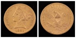 Moeda americana em ouro 22k, no valor de 5 Dólares, datada de 1891. Peso: 8,4g.