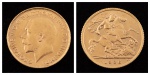 Meia libra inglesa do período "George V", datada de 1926, em ouro 22k. Peso: 4g.