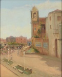 RAUL DEVEZA (1891 - 1952). "Cena Urbana na Praça João Lisboa em São Luiz - Maranhão", óleo s/ tela, 53 x 45. Assinado no c.i.d. e identificado (São Luiz - 1951) no verso.