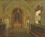 JOSÉ MARIA DE ALMEIDA (1906-1995). "Mosteiro de São Bento - RJ", óleo s/ tela, 53 X 65. Assinado no c.i.e. e datado (1977) no verso.
