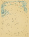 PICASSO, PABLO (ESPANHA, 1881-1973). "Maternidade", litogravura a cores, 52 X 42. Assinado e datado (1963) no c.s.e.