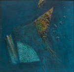 WAKABAIASHI, KAZUO (1931). "Abstração Azul", óleo s/ tela, 73 X 73. Assinado no lado direito e datado (1969) no verso. No verso cachet da tradicional "Galeria Ipanema". Reproduzido com foto no catálogo.