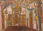 MARCIER, EMERIC (1916-1990). "Interior de Sacristia", óleo s/ tela, 72 x 100. Assinado e datado (1956)no c.i.d. Reproduzido com foto no catálogo.