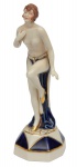 Figura art deco em porcelana provavelmente alemã (circa 1930), representando "Blue Dancer". Alt.: 25cm. Reproduzido com foto no catálogo. (Em função da fragilidade, este lote só poderá ser enviado para fora do estado através de transportadora especializada).