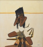 EDUARDO KENJI TAKEBAYASHI (1949). "Jovem Índia com Flor e Pássaros", óleo s/ tela, 70 x 65. Assinado e datado (1985) no c.i.d.