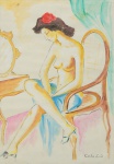 CARLOS LEÃO (1906-1983). "Nu Sentado", aquarela, 58 X 40. Assinado no c.i.d. Reproduzido com foto no catálogo.
