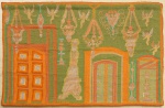 CONCESSA COLAÇO (1917). "Interior Sacro com Portais, Anjos e Turíbulos", tapeçaria realçada com fios de ouro e prata, 1,05 X 1,60. Assinado na parte inferior.