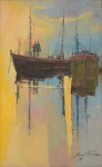 SANSÃO PEREIRA (1926-2014). "Barcos de Pescadores", óleo s/ tela, 80 X 50. Assinado no c.i.d.