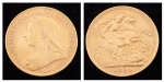 Libra em ouro 22k do período "Vitoriano", datada de 1894. Peso: 8g.