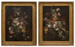 MARGHERITA CAFFI (ITÁLIA, 1647-1710). Par de quadros: "Vaso com Flores", óleo s/ tela, 86 X 65. Não apresenta assinatura. (Molduras necessitando de restauro). Reproduzido com foto no catálogo.