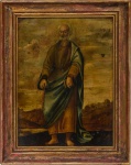 ESCOLA PORTUGUESA (Séc. XVIII). "São Pedro", óleo s/ flandres, 25 x 19. Reproduzido com foto no catálogo.