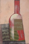 SCLIAR, CARLOS (1920-2001). "Garrafa Vermelha", vinil e colagem encerados s/ tela, 27 X 18. Assinado e datado (1998) no meio esquerdo e no verso com dedicatória.
