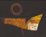WAKABAIASHI, KAZUO (1931). "Abstração em Marrom, Amarelo e Branco", óleo s/ eucatex, 24 X 29. Assinado no c.i.d.