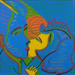 RUBENS GERCHMAN (1942-2008). "O Beijo", serigrafia a cores, 70 X 70. Assinado no c.i.d.