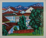 INIMÁ DE PAULA (1918-1999). "Paisagem com Casario em Ouro Preto - MG", serigrafia a cores, 60 x 73. Assinado e datado (1988) no c.i.d.