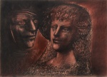 MARCELO GRASSMANN (1925). "Cavalheiro e Dama", técnica mista s/ papel, 47 X 65. Assinado e datado (1983) na parte inferior.