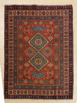 Raro tapete Shirvan Karaghasly (circa 1910), medindo: 1,95 X 1,45 = 2,82m². Reproduzido com foto no catálogo.
