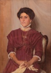 RODOLFO AMOEDO (1857-1941). "A Dama de Vestido Vermelho", óleo s/ tela, 51 X 35. Assinado, datado (1910) e dedicado no c.s.e. Reproduzido com foto no catálogo.