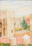 GEORGINA DE ALBUQUERQUE (1885-1962). "Ruínas, Templo e Casarios na Itália", óleo s/ madeira, 60 X 46. Assinado no c.i.e. (Década de 30/40).