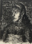 IBERÊ CAMARGO (1914-1994). "Portrait de Maria Coussirat Camargo (Esposa do Artista)", nanquim, 58 X 41. Assinado e datado (1944) no c.i.e. Reproduzido com foto no catálogo.
