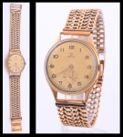 OMEGA. Relógio masculino suíço de pulso da marca "Omega" (década de 50). Caixa e pulseira em ouro 18k contrastado. Movimento a corda. Diam. do mostrador: 3,5cm. Peso: 63,4g. (Mecanismo necessitando de revisão).