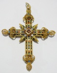 Raro e riquíssimo crucifixo dito "Crucifixo de Bispo" em ouro 18k filigranado e esmaltado. Rússia, provavelmente do séc. XIX. Alt.: 9,5cm. Peso: 23,1g.