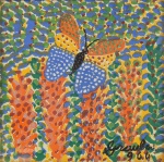 GRAUBEN MONTE LIMA (1889-1972). "Borboleta na Floresta", pintura sobre cerâmica, 15 x 15. Assinado e datado (1966) no c.i.d.