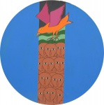 ANTONIO MAIA (1928-2008). "Homens e Pássaro", acrílica s/ tela colado na madeira, Diâm.: 80cm. Assinado e datado (1970) na parte inferior e no verso. Reproduzido com foto no catálogo.