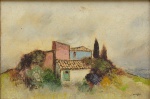 LAZZARINI, DOMENICO (1920-1987). "Paisagem com Casebres", óleo s/ tela, 20 X 30. Assinado e datado (1986) no c.i.d.