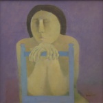 QUAGLIA, JOÃO (1928). "Menina Meditando", óleo s/ tela, 50 X 50. Assinado e datado (1982) no c.i.d.