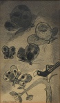 ALDEMIR MARTINS (1922-2006). "Borboletas e Pássaro sobre Galho", nanquim, 25 X 15. Assinado e datado (1960) no c.i.e.