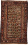 Raro tapete Shirvan (circa 1890), medindo: 1,60 X 0,97 = 1,55m². (Alguns rapados). Reproduzido com foto no catálogo.
