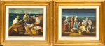 RENATO DE ALMEIDA (1921-1980). Par de quadros: "Lavadeiras" e "Pescadores", óleo s/ tela, 38 x 46. Assinados no c.i.e. e no c.i.d.