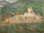 GEORGINA DE ALBUQUERQUE (1885-1962). "Bebendo Água na Fonte Judith em Teresópolis", óleo s/ madeira, 27 x 35. Assinado no c.i.d. (Década de 20/30).