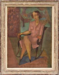 PEDRO LUIZ CORREIA DE ARAÚJO (1874-1955). "Na Cadeira de Balanço", óleo s/ madeira, 50 X 37. Sem assinatura.