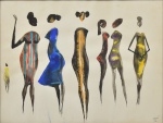 CARYBÉ, HECTOR (1911-1997). "Sete Mulheres da Bahia", aquarela, 50 X 66. Assinado e datado (1972) no c.i.d.