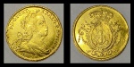 Moeda Luso brasileira do período do "Príncipe Regente D. João VI" em ouro 22k, no valor de 6400 Réis, datada de 1809. Letra monetária "R". Peso: 14,3g.