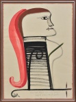 MIGUEL DOS SANTOS (1944). "Perfil de Menina", técnica mista, 73 X 52. Assinado, datado (1974) e dedicado na parte inferior.