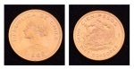 Moeda chilena em ouro 22k no valor de 100 Pesos, datada de 1962. Peso: 20,3g.